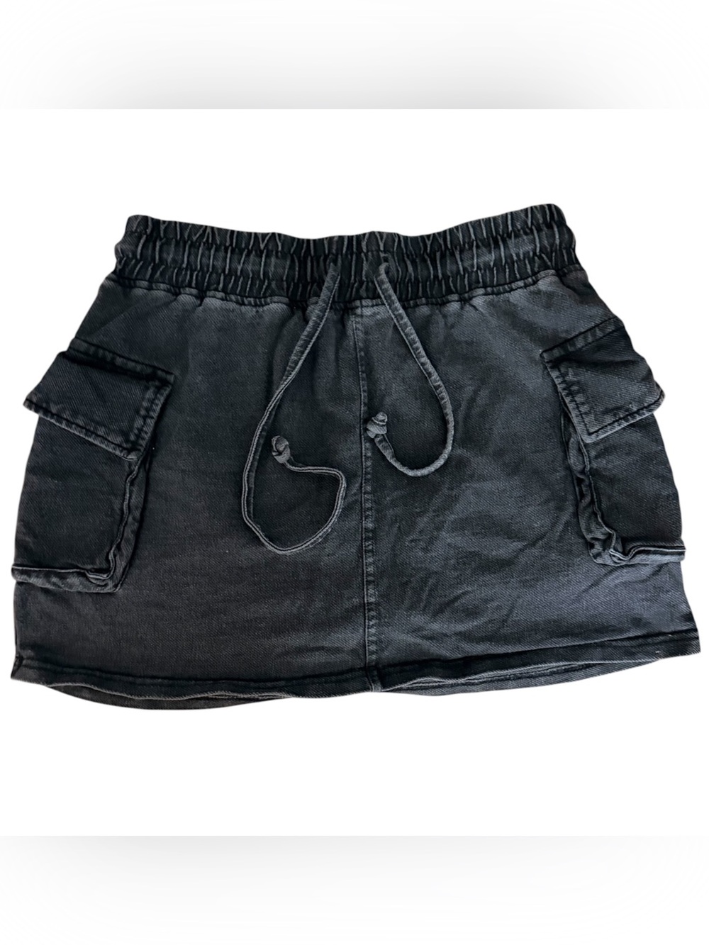 As Revival ~ Mini Skirt ~ Dark Blue Denim ~ Cargo  Pockets ~ Elastic & Tie Waist
